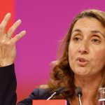 Oezoguz of the Social Democratic Party gives a speech at a SPD party convention in Berlin